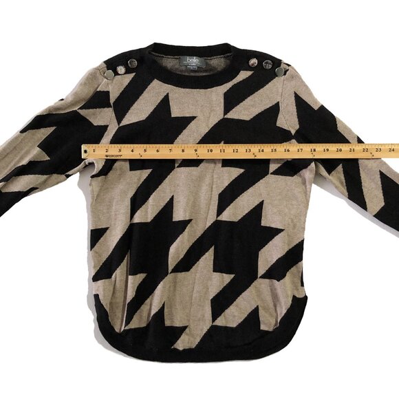 Belle By Belldini Womens Size XL Houndstooth Gold Button Shoulder Trim Sweater - Picture 3 of 8